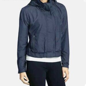 Athleta XS Hooded Windbreaker Jacket Navy Blue Lightweight Active Outerwear